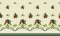 Seamless border with red and black currant berries, green leaves on a gentle green background. Royalty Free Stock Photo